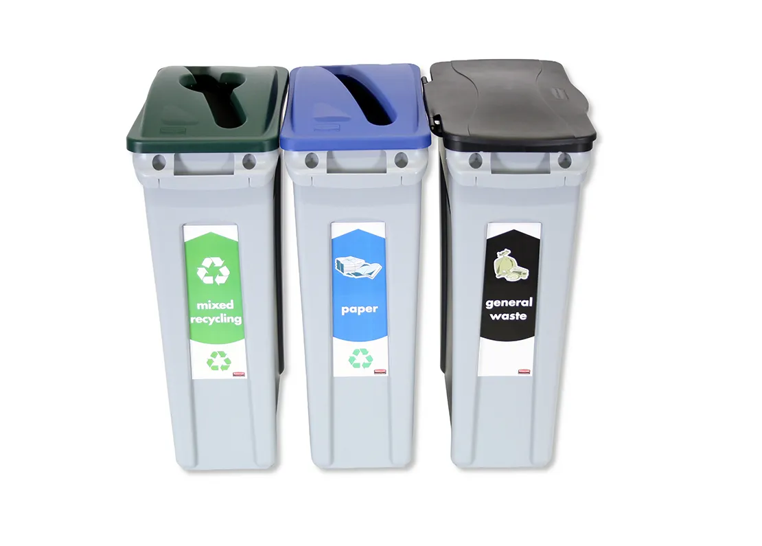 Rubbermaid Slim Jim 3 Stream Recycling Starter Pack – General Waste, Mixed Recycling & Paper - Image 2