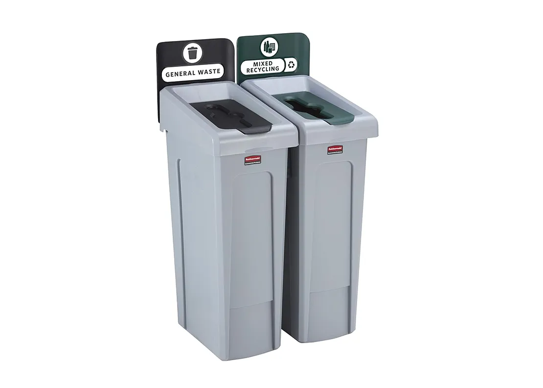 Rubbermaid Slim Jim 2 - Stream Recycling Station Bundle – General Waste & Mixed Recycling - Image 2