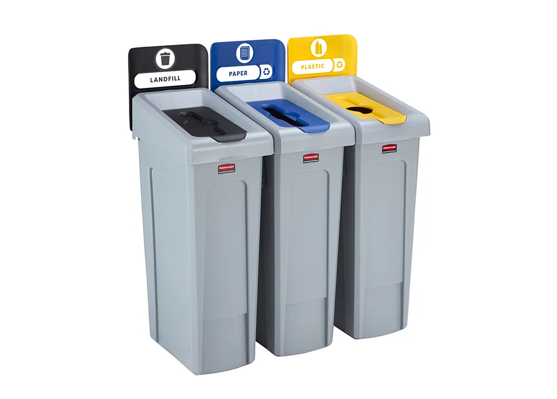 Rubbermaid Slim Jim 3 - Stream Recycling Station Bundle – Landfill Waste, Paper & Plastic Recycling - Image 2